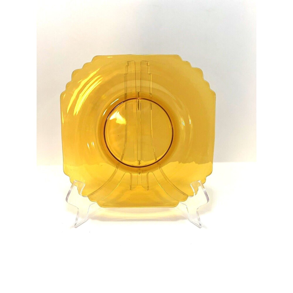 Vintage Amber Diamond Glass Depression Glass Square Salad Plate
